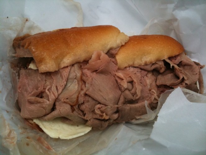 Hot roast beef sandwich from Defonte's.