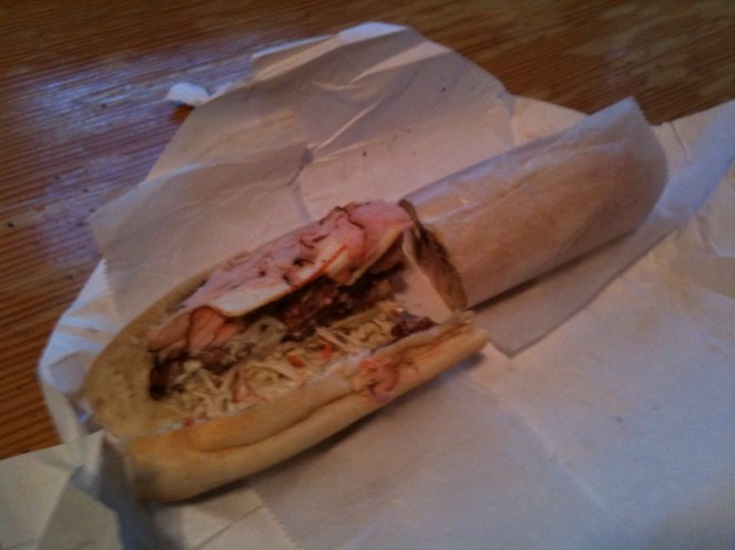 Honey-Maple Turkey, bacon, muenster and cole slaw, from Pop's Deli in Hawthorne, N.Y.